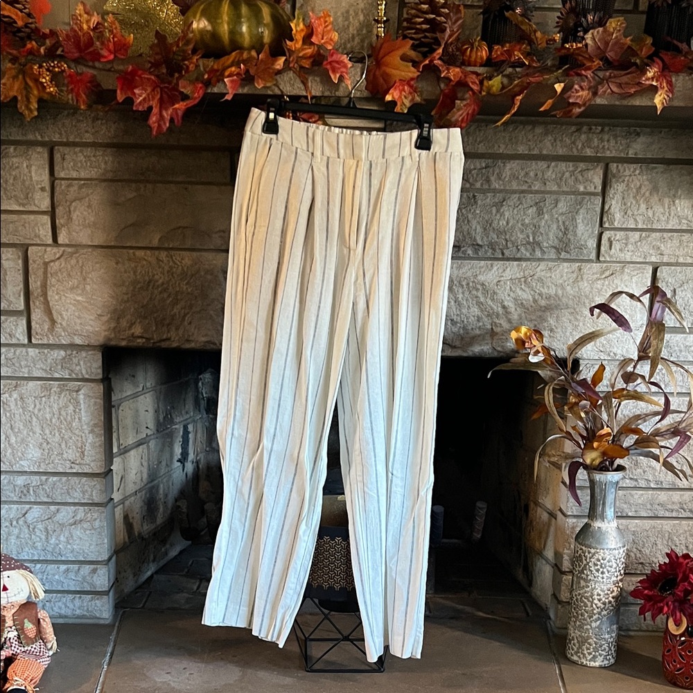 Old Navy Cream Trousers with Navy Stripes